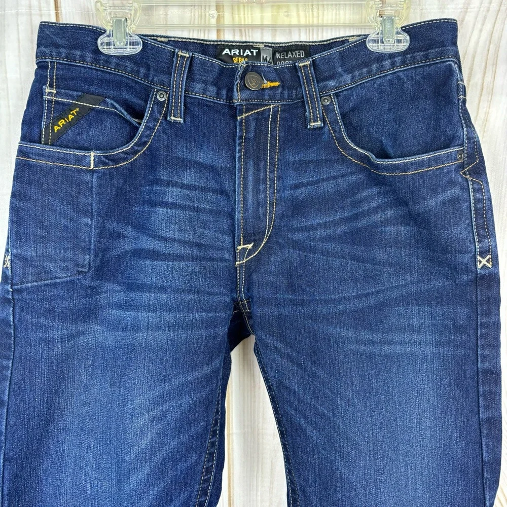 Ariat Maritime Jeans Rebar M4 Durastr Edge Relaxed Boot Cut Blue Jean Size 32x29